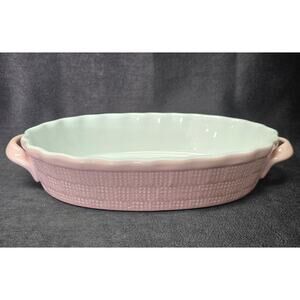 Beautiful Pink Basket Weave Casserole Dish w. Handles